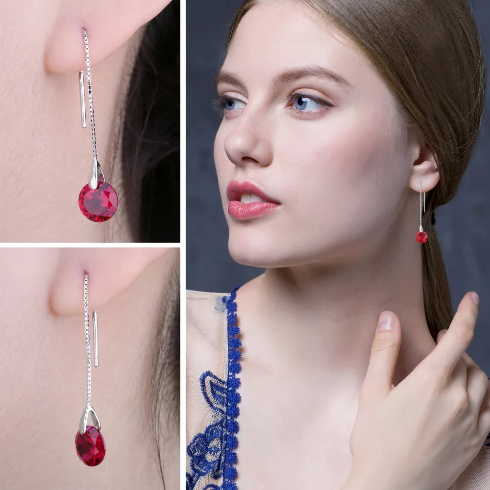 JewelryPalace модные 5.59ct круглый СОЗДАН Ruby Threader Earrings 925 пробы серебро ювелирных украшений вечерние длинные серьги для Для женщин