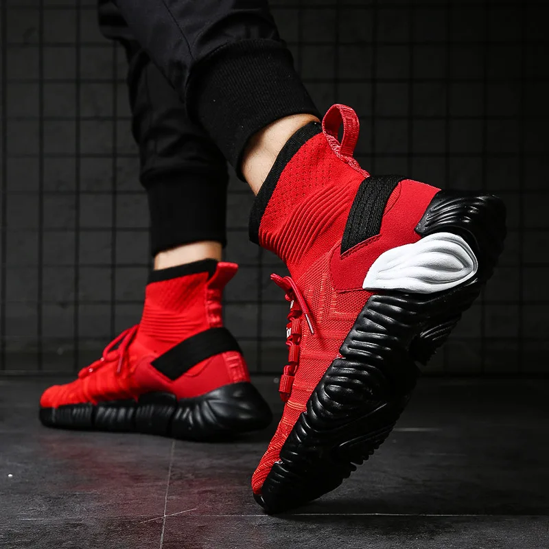 

2019 Fashion High Top Chunky Sports Sneakers Sock Platform Sneakers Men Shoes Fly Weave Trainer Masculino Running Sneakers