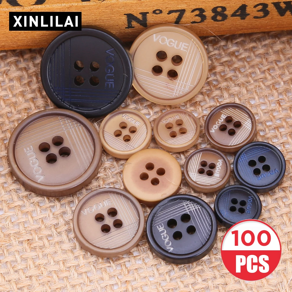 

Four Holes Wooden Handmade Buttons 100pcs Solid Resin Environmental Buttons Concave With Letters Fashion Buttons Plus Size