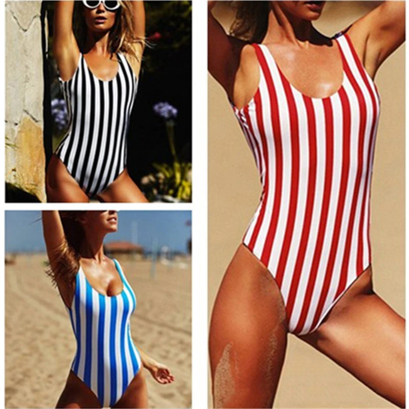 

Vintage Women's Swimwears Swimming Suit One Piece Ladies Stripe Swimwear Hot Sale Swimsuit Monokini Push Up Bikini Bathing