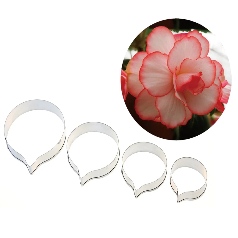 

4pcs/lot Fondant Cake Decoration Begonia Floral Petals Cutter Flower Mold Stainless Steel for Wedding Cake Decorating Tool