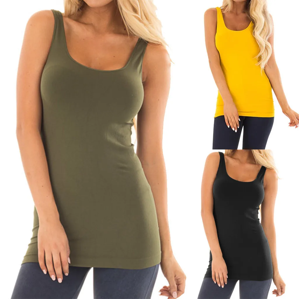 Women's Casual Tanks Tops Ladies Sleeveless Round Neck Solid Slim Fit Blouse Shirt Vest For Sports Clothes haut femme 2019