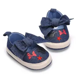 2018Hot Лето Новые детские \ обувь из джинсовой ткани для маленьких девочек лук обувь малыша новорожденных первых шагов