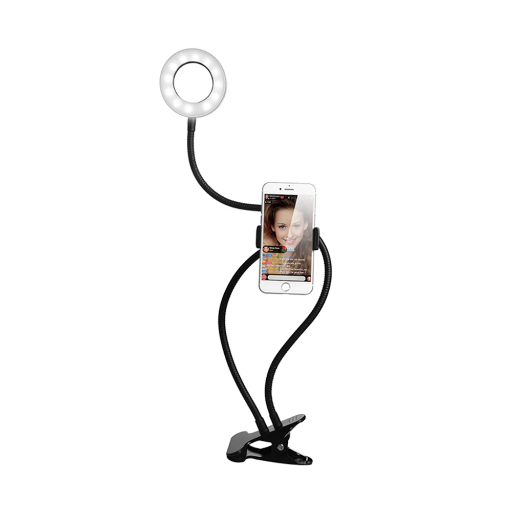 ET 2 in 1 Lazy Phone Holder Selfie Ring Light Phone Bracket Flexible Mobile Phone Clip Holder with LED Lamp for Samsung iPhone ET 2 in 1 Lazy Phone Holder Selfie Ring Light Phone Bracket Flexible Mobile Phone Clip Holder with LED Lamp for Samsung iPhone