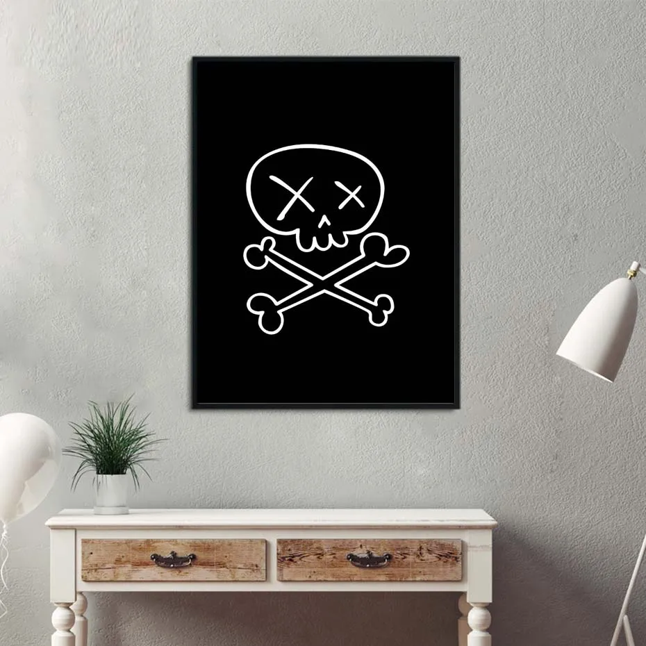 Skulls Art Decor Canvas Painting Skull And Crossbones Black And White Print A4 Poster Playroom Wall Art Mexican Decor (4)