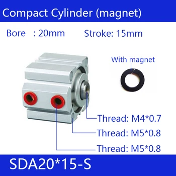 

SDA20*15-S 20mm Bore 15mm Stroke Compact Air Cylinders SDA20X15-S Dual Action Air Pneumatic Cylinder Magnet