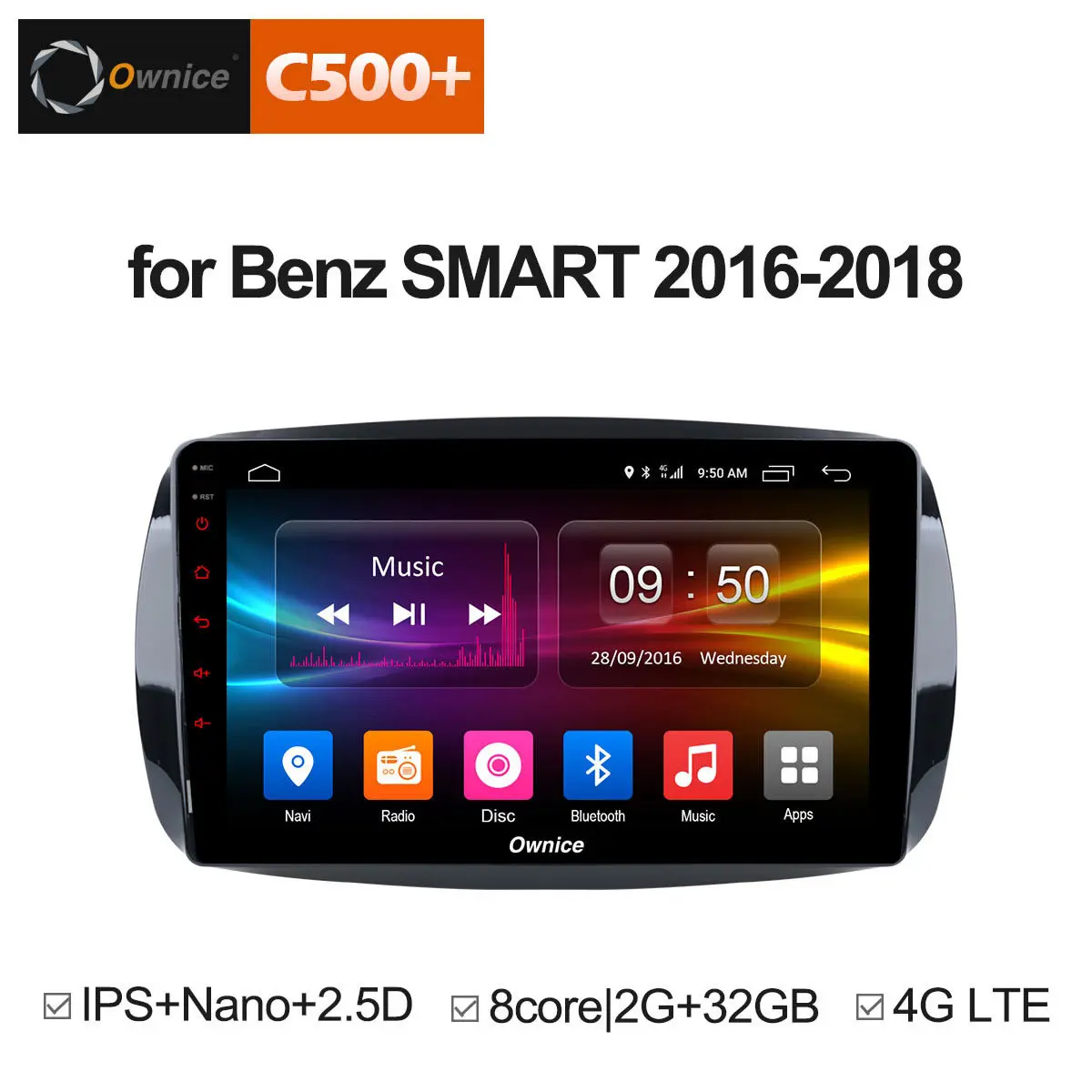 Ownice C500 + G10 Android 8,1 автомобиля мультмедиа DVD плеер gps авто для Mercedes Benz Smart 2016 2017 2018 Радио Стерео 8 Core