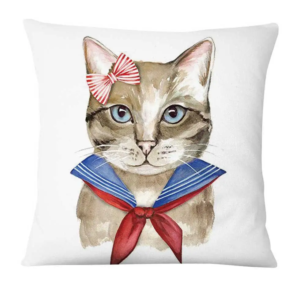 Hand Painted Cartoon Cat Digital Printed Pillowcase Home Pillow Decoration Almofadas Decorativas Para Sofa Throw Pillow 45*45 