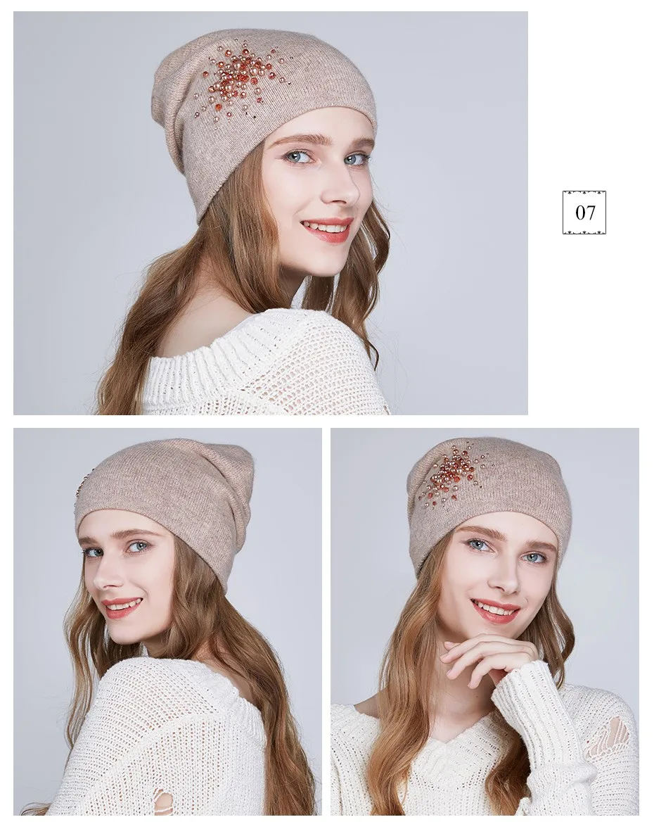 ENJOYFUR Ангорского Кролика Шапки для зимы Для женщин шапки со стразами толстые теплые высокое качество Шапочка женский Шапки для девочек