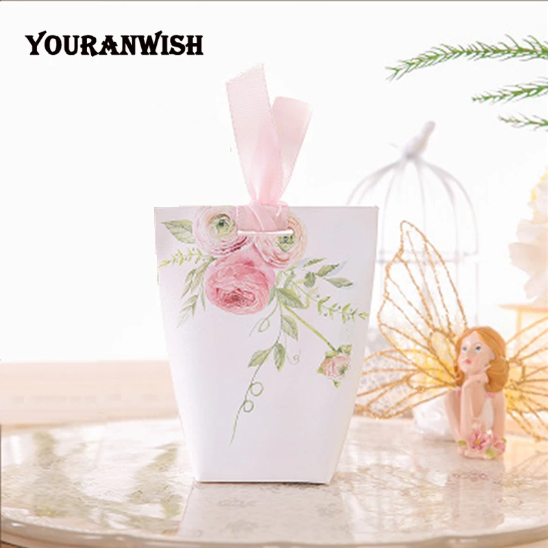 Yourwish DIY Индивидуальные свадебные сувениры высококлассные подарочные коробки бумажные детские подарочные коробки розовые цветы коробка для конфет 50 шт./лот
