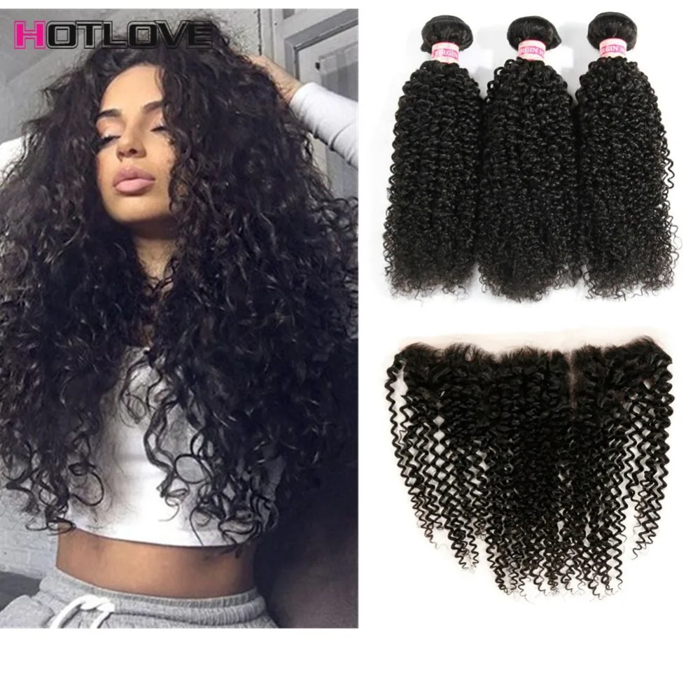 8A Full Frontal Lace Closure 13x4 With Bundles Malaysian Curly Hair With Closure 3 pcs Malaysian Curly Lace Frontal With Bundles