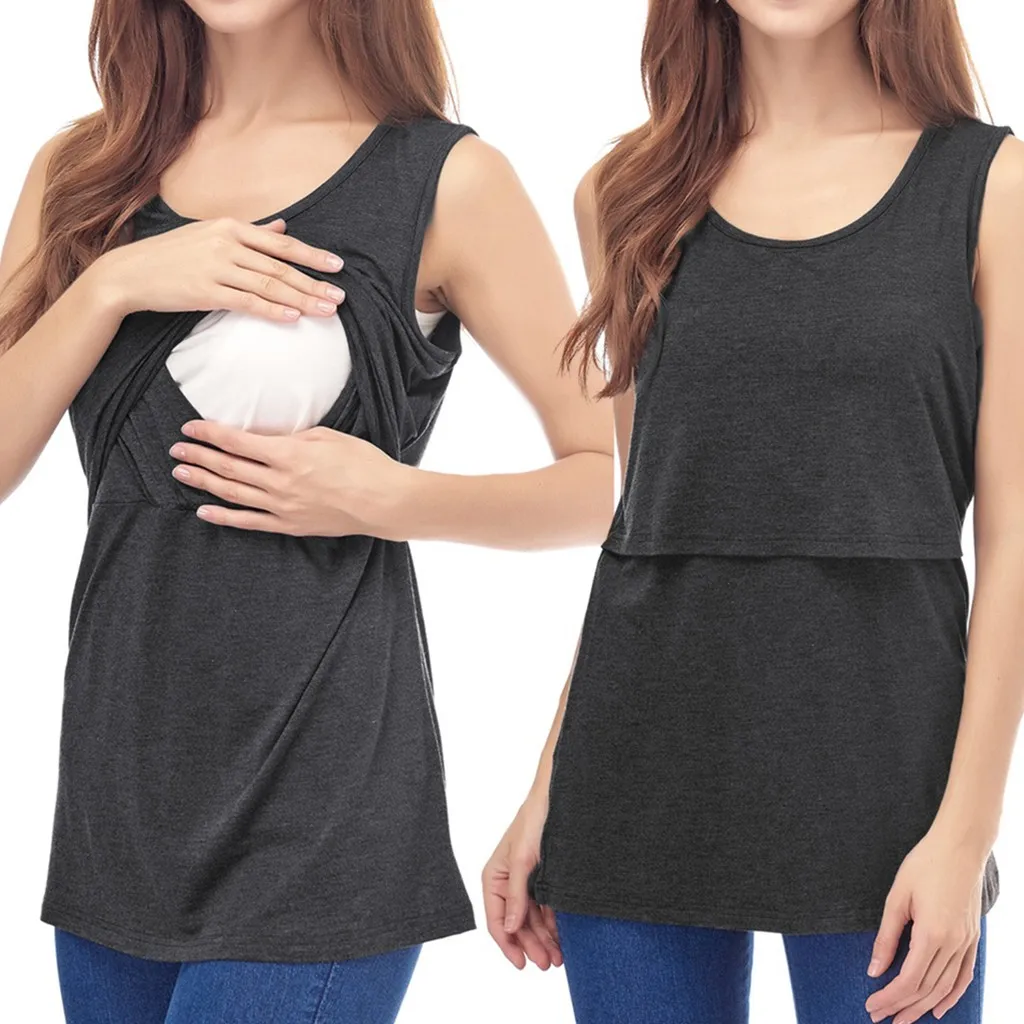 

MUQGEW 2019 Women's Maternity Sleeveless Comfy Nursing Baby Vest Pregnancy Breastfeeding Top