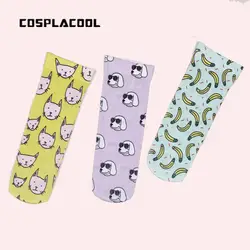 [COSPLACOOL] Японский Harajuku Винтаж с рисунком бананов Cat Meias 3D творческих рисунком бархат Носки для девочек Для женщин короткие Смешные Носки для