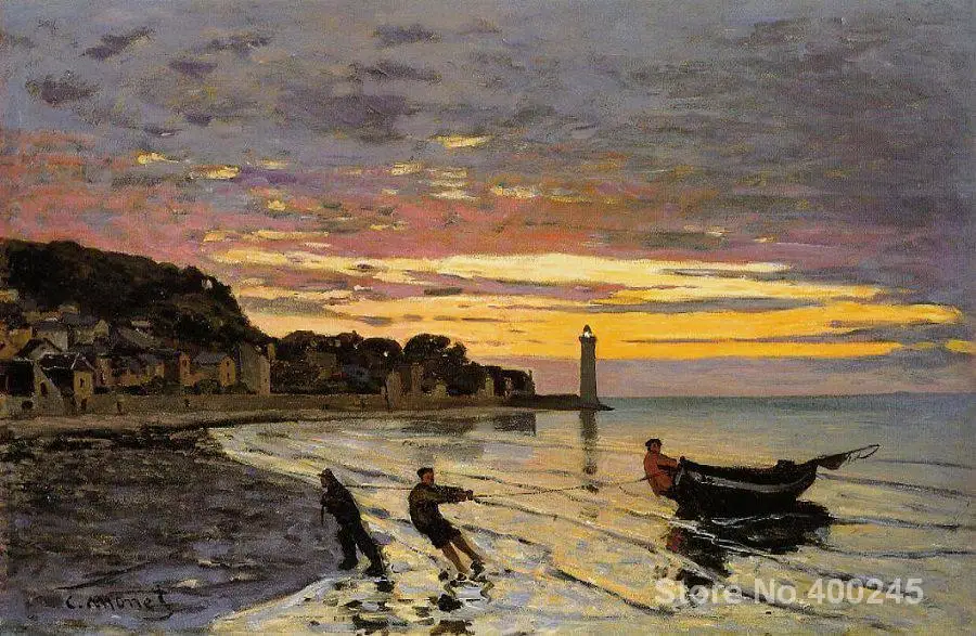 

Painting by Claude Monet Hauling a boat ashore honfleur Redroom decor oil on Canvas Handmade High quality