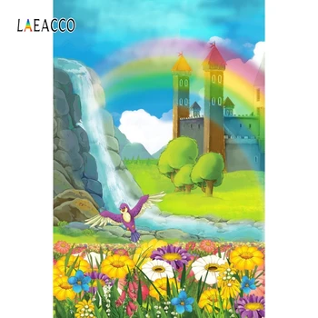 

Laeacco Flowers Rainbow Fairy Tale Castle Dreamy Baby Photography Backgrounds Customized Photographic Backdrops for Photo Studio