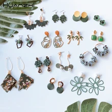 HUANZHI Летний зеленый акриловый цветочный геометрический круг человеческое лицо ацетат Смола Комплект сережек для женщин Девушка Вечерние