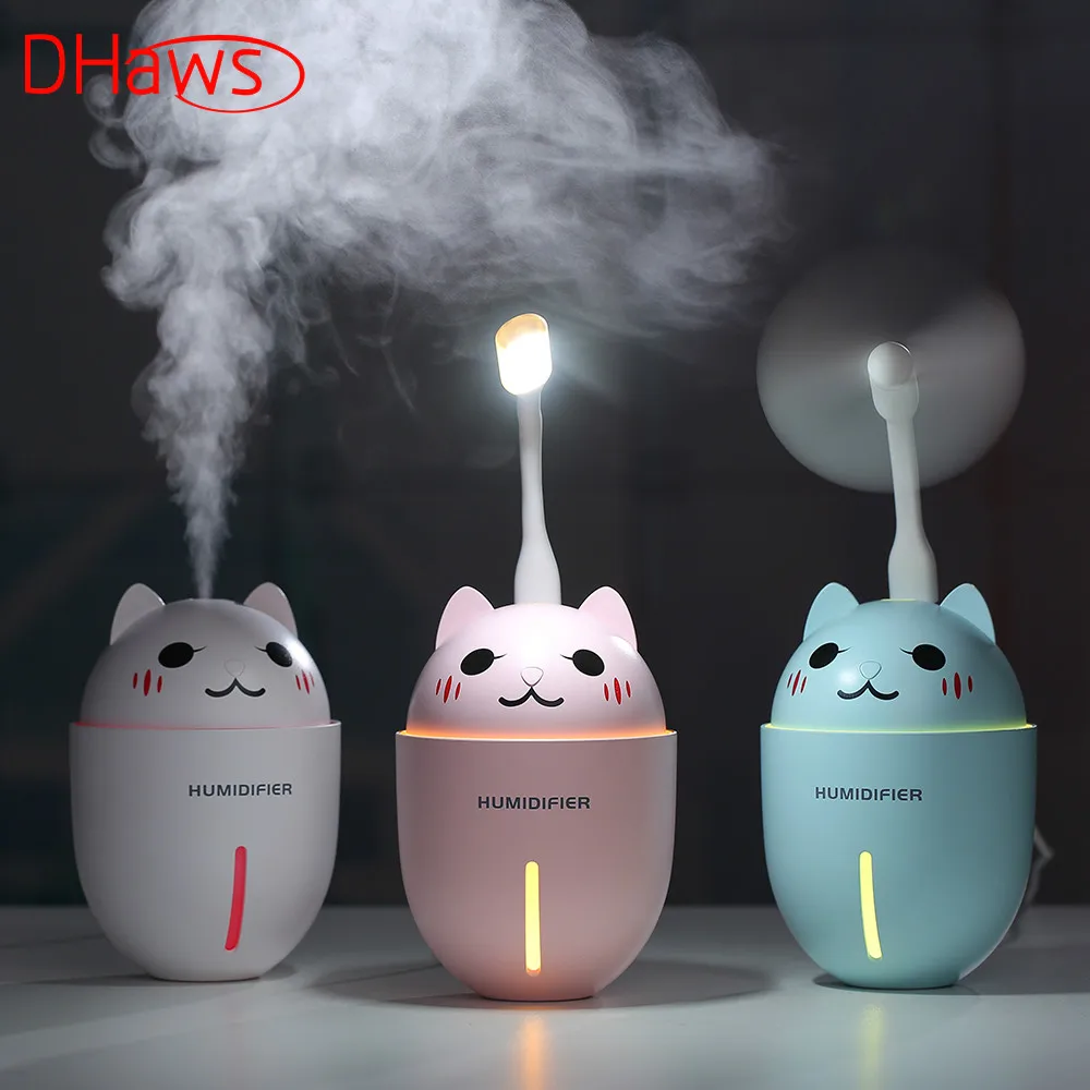 

DHaws 3in1 320ML USB Air Humidifier Ultrasonic Cool-Mist Adorable Pet Mini Humidifier Aroma Diffuser With LED Light And USB Fan