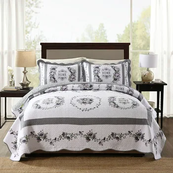 

Korea Quality Embroidered Quilt Set 3PCS bedding Wash cotton Quilts Bed Covers Bedspread*1 Pillowcase*2 King Size Coverlet