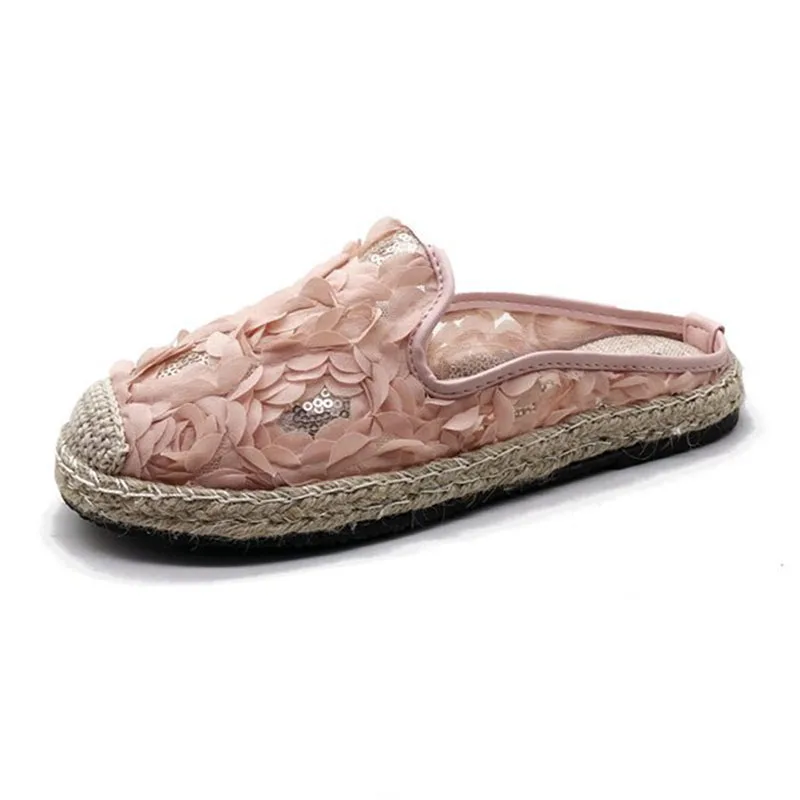 

COZULMA Women Lace Casual Espadrilles Shoes Fashion Female Hemp Rope Toe Rubber Sole Breathable Mesh Slipper Shoes Size 35-40