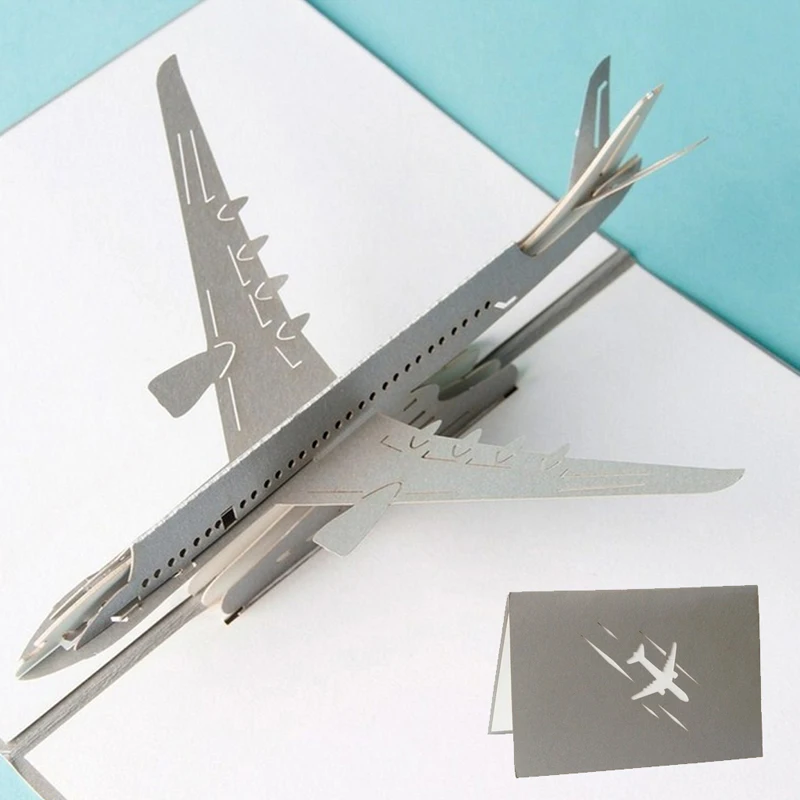 

3D Pop Up Airplane Greeting Cards Christmas Birthday Valentine Invitation