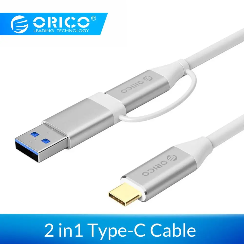 ORICO 2 в 1 интерфейсный кабель тип-c к C и двойной штекер кабеля USB3.0 высокая скорость передачи 5A 10Gpbs зарядный кабель для телефона
