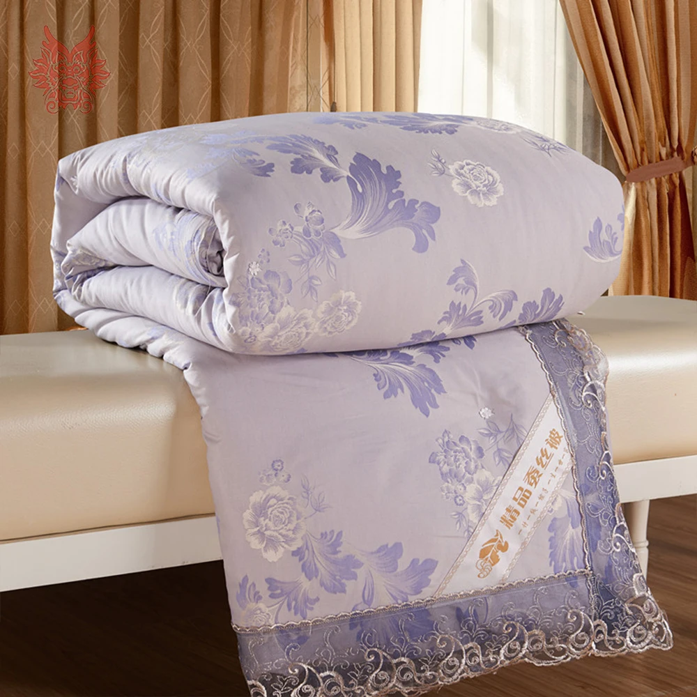 Luxury floral jacquard kapok silk comforter china natural silk filling