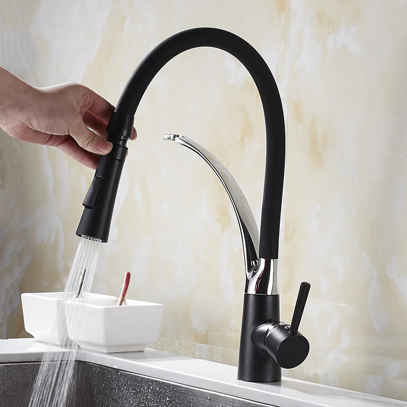 Black Kitchen Sink Mixer Tap 360°Swivel Pull Out Spray Basin Faucet 