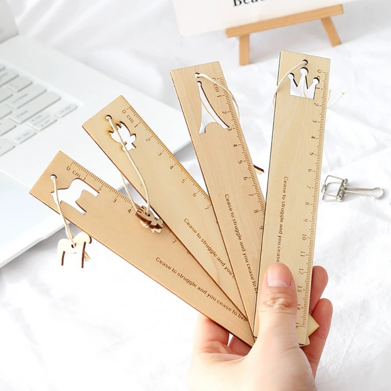 

15cm Hollow Pattern Wooden Ruler For Kids Metric Rule Precision Sided Measuring Tool Learning Office School Stationery