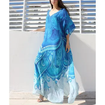 

2019 Oversize Batwing Sleeve Beach Printed Dress Plus Size Women Boho Dress Summer Beachwear Maxi Dress