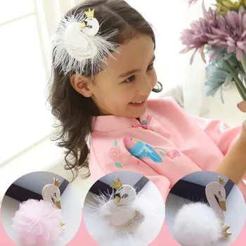 

2017 New Style Girls swan style hair clips South Korea pop girl cute stereo swan feather hairpin kids hair accessories 10ps/lot