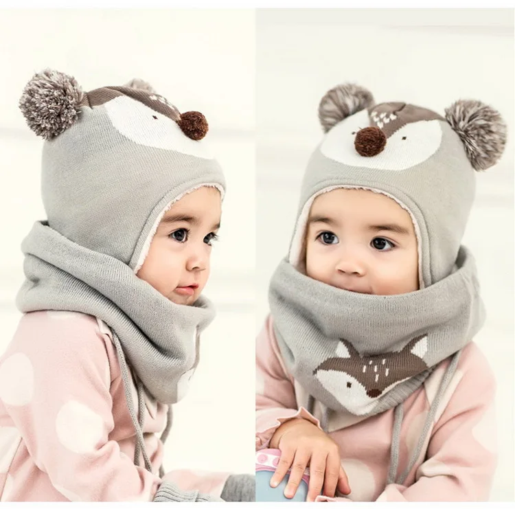 3pcs/Set Baby Kids Winter Cotton Hat Scarf Set Winter Knit Cap Children Warm Scarf For Boys Suit Beanies Hats Scarf For Girl Boy