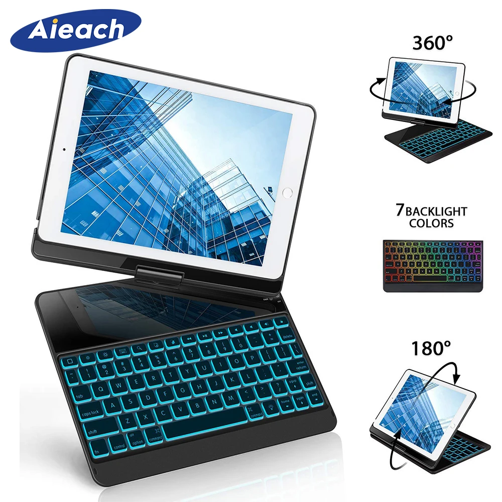

For Apple iPad Pro 10.5 inch Case With 7 Colors Backlit Smart Wireless Bluetooth Keyboard 360 Rotate Cover For iPad Pro 10.5