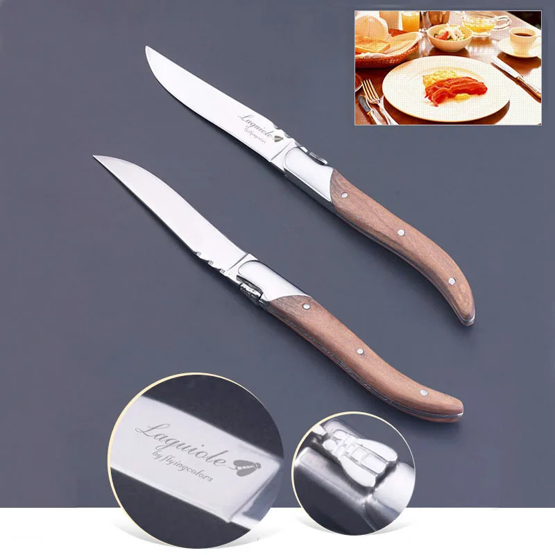 OLIVIER WOOD HANDLE STEAK KNIVES (5)