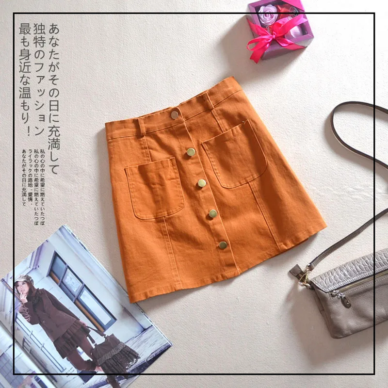 

2019 Summer New Slim Double Pocket Single-breasted Skirt High Waist A Short Skirt Solid Color Casual A-Line