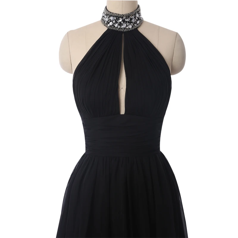 Высокое качество шифон линия Холтер Мини коктейльные платья 2019 черный открытой