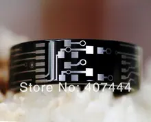 Envío gratis ygk joyería de las ventas calientes 8mm de placa de circuito de su/su tungsten carburo de boda brillante negro de los hombres anillo