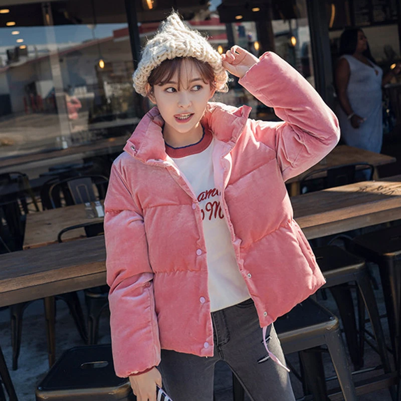 Dames Femelle Femmes Manteau Parka Poitrine Manteaux Veste Chaude Court Solide Vestes Stand D'hiver Pink Épais Unique Col Casual 1d1xrpYn