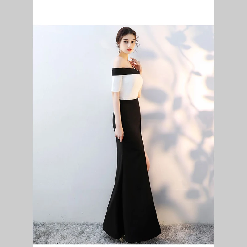 2019 summer new color matching slant shoulder sexy temperament was thin big dress long fishtail  bag hip split dress