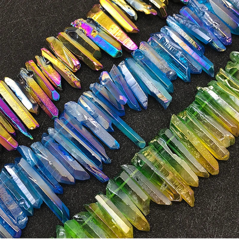 

24-40mm Natural White Crystal Plating Colorful Crystal Column Stone Beads Horizontal Hole Single Tip Loose Beads DIY Jewelry