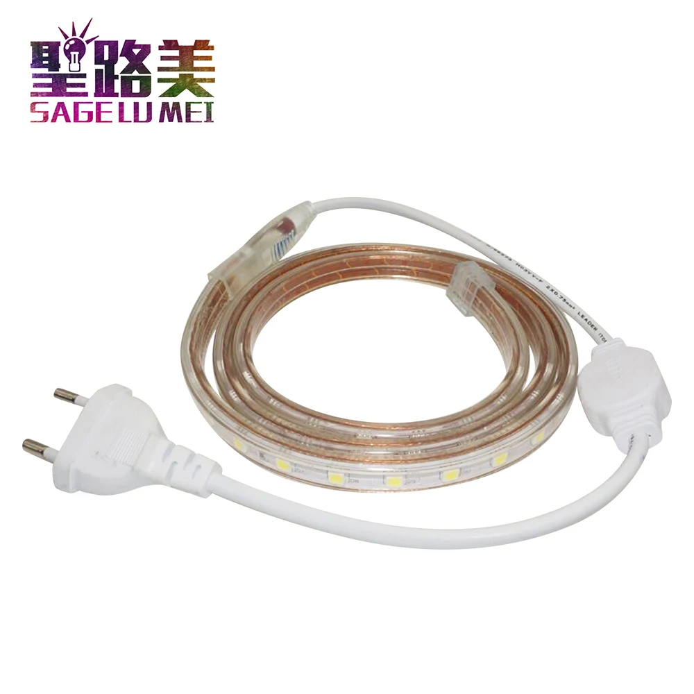 #cheap High voltage AC220V 1M 2M 3M 4M 5M 10M+EU Power Plug 5050 led strip flexible lights 60leds m Waterproof led tape Home Decoration