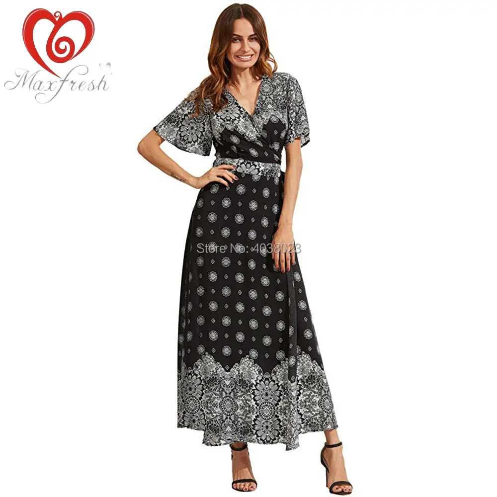 Maxfresh 2018 Для женщин длинные Макси платья fit и flare рукавом в богемном стиле платье с