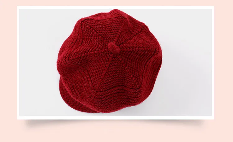 Осень Зима кепки Мода вязать тенты восьмиугольная берет дикий художник шляпа Soild Цвет ACI71