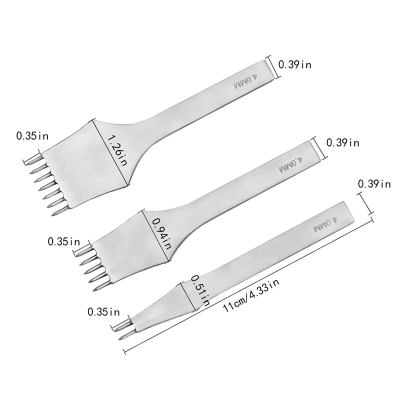 LMDZ 1Pcs Leather Punching Pricking Round Chisel Tools 3mm 4mm 5mm Spacing 2/5/7 Prong DIY Handmade Stitching Leather Craft Tool