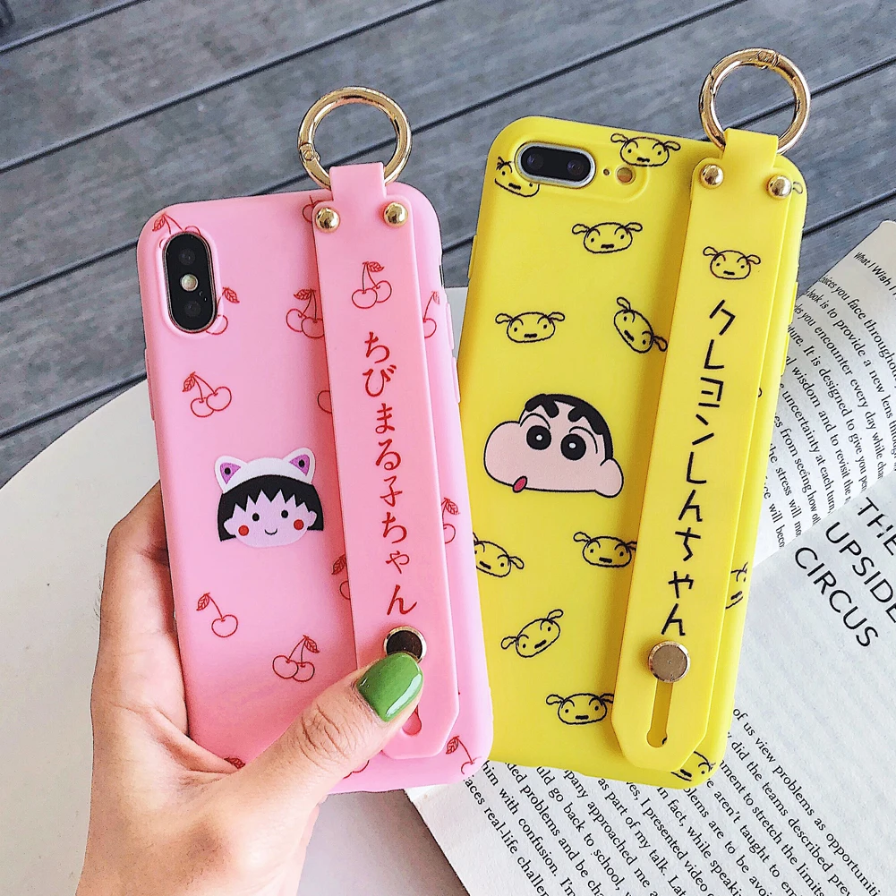 

Cartoon Hand Strap Maruko Stylish Phone Case For iPhone XS MAX XR 7 8 6 6s Plus Soft Back Cover