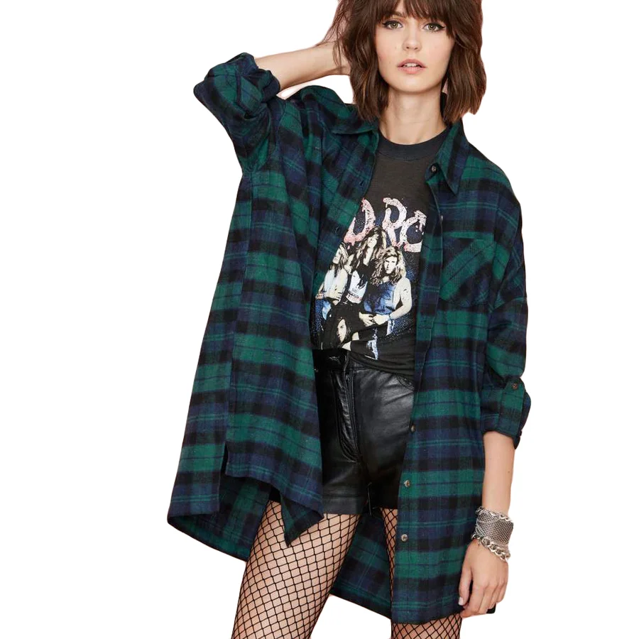 

Women Shirt Plus Size Plaid Shirts Female Oversized Tartan Shirt Pocket Turn-down Collar Long Sleeve Cotton Shirt Women Blouses