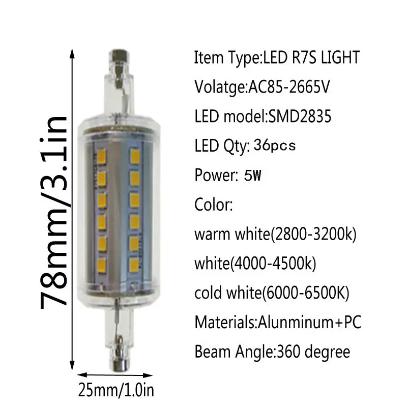 Диммируемая r7s Светодиодная лампа 10 Вт 118 мм 360 градусов 5 Вт 78 мм лампады led r7s лампа 12 Вт 135 мм 15 Вт 189 мм Замена галогенной лампы диаметр 25 мм