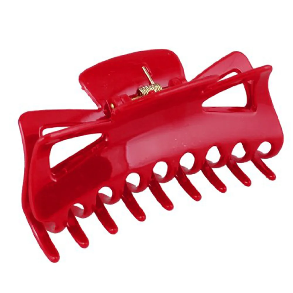 Fashion Plastic Red Spring Loaded 18 Teeth Barrette Hair Claw Clamp 4.5