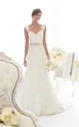 Кружева русалка свадебные платья 2016 VESTIDO ДЕ NOIVA милая cap рукавом аппликации из бисера свадебные платья халат де mariage SH204