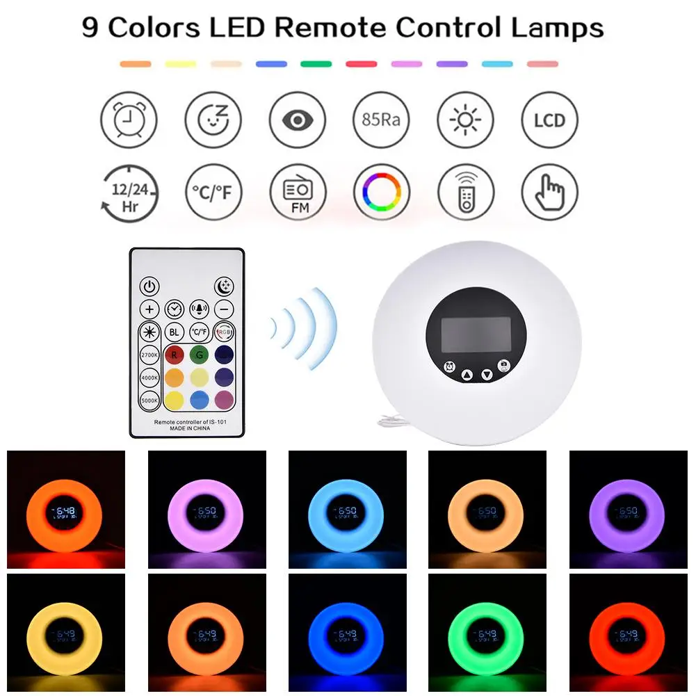 Будильник Wake Up Light Touch sensor светодиодный ночник fm-радио 9 цветов защита глаз USB зарядка сенсорный пульт дистанционного управления