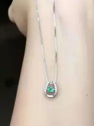 Природный зеленый изумруд камень кулон S925 серебро Природный камень кулон Цепочки и ожерелья Модные Элегантные Простые компактный женщины